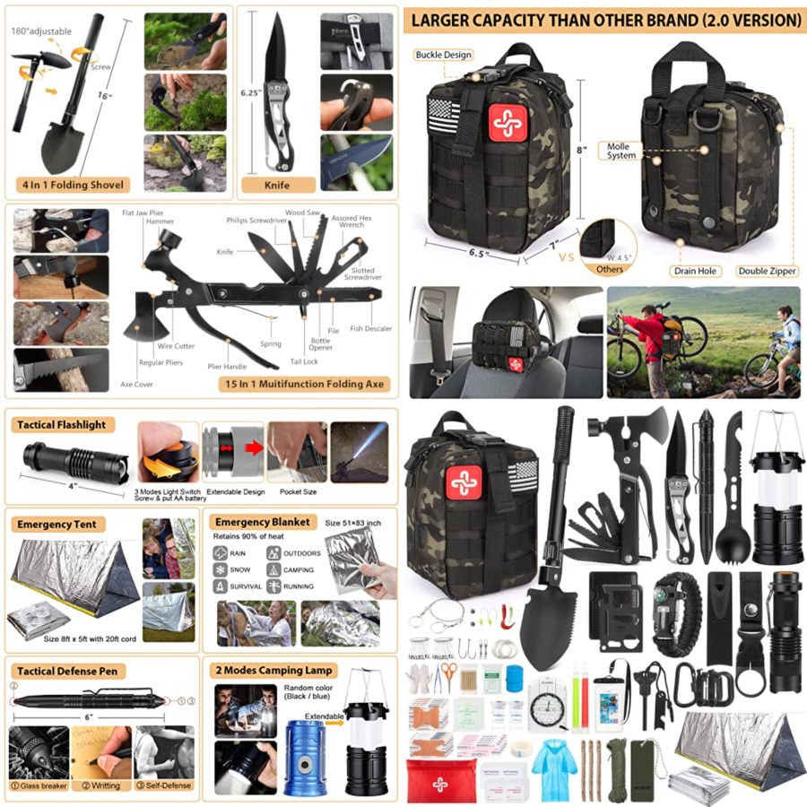 Survival Kit, 250Pcs Survival  - First Aid Bag Kit 리뷰 및 가격