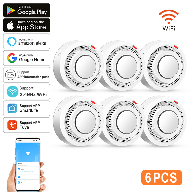 6Pack Tuya WiFi Smart Smoke Se - Smoke Detector Interconnected 리뷰 및 가격